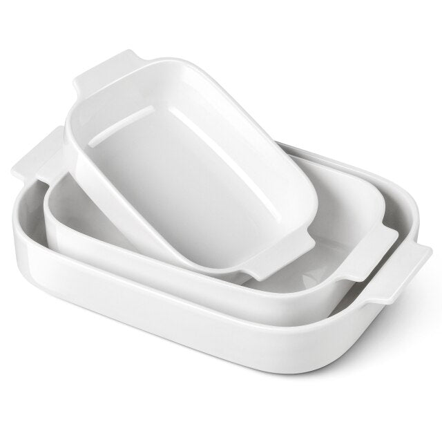 White Rectangular Baking Dish Set of 3 (10"/12"/14'') Baking Dish