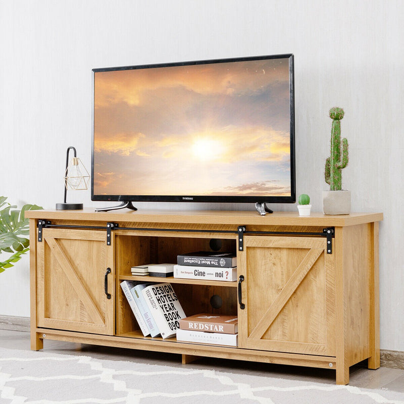 TV Stand Media Center Console Cabinet High Quality MDF Practical Sliding Barn Door Natural Wood Grain Wide Table Top TV Stands