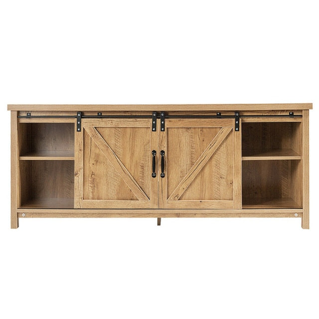 TV Stand Media Center Console Cabinet High Quality MDF Practical Sliding Barn Door Natural Wood Grain Wide Table Top TV Stands