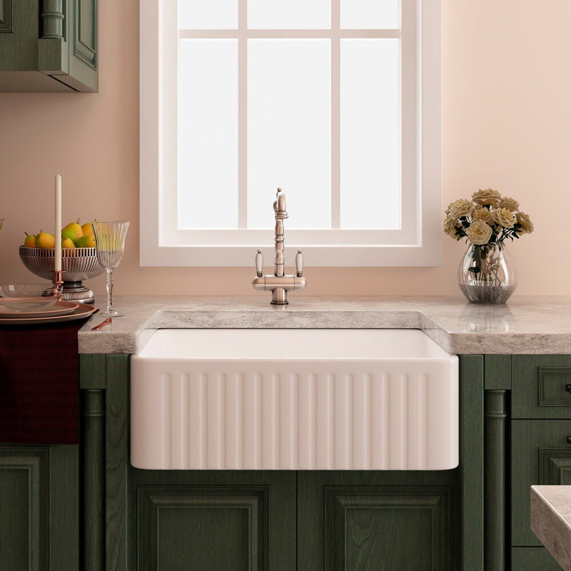 Rectangular Ceramic Single Kitchen Sink w/ Basket Strainer