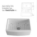Rectangular Ceramic Single Kitchen Sink w/ Basket Strainer
