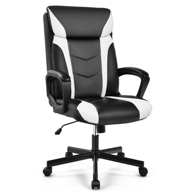 Computer Desk Chair Swivel Gaming PU Leather w/Padded Armrest White