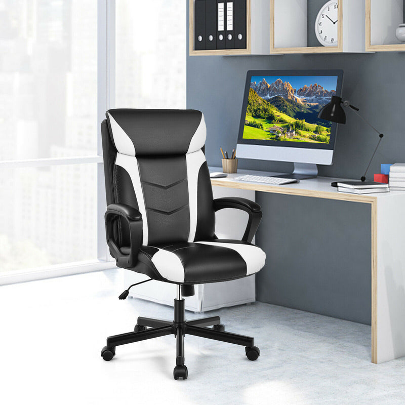 Computer Desk Chair Swivel Gaming PU Leather w/Padded Armrest White