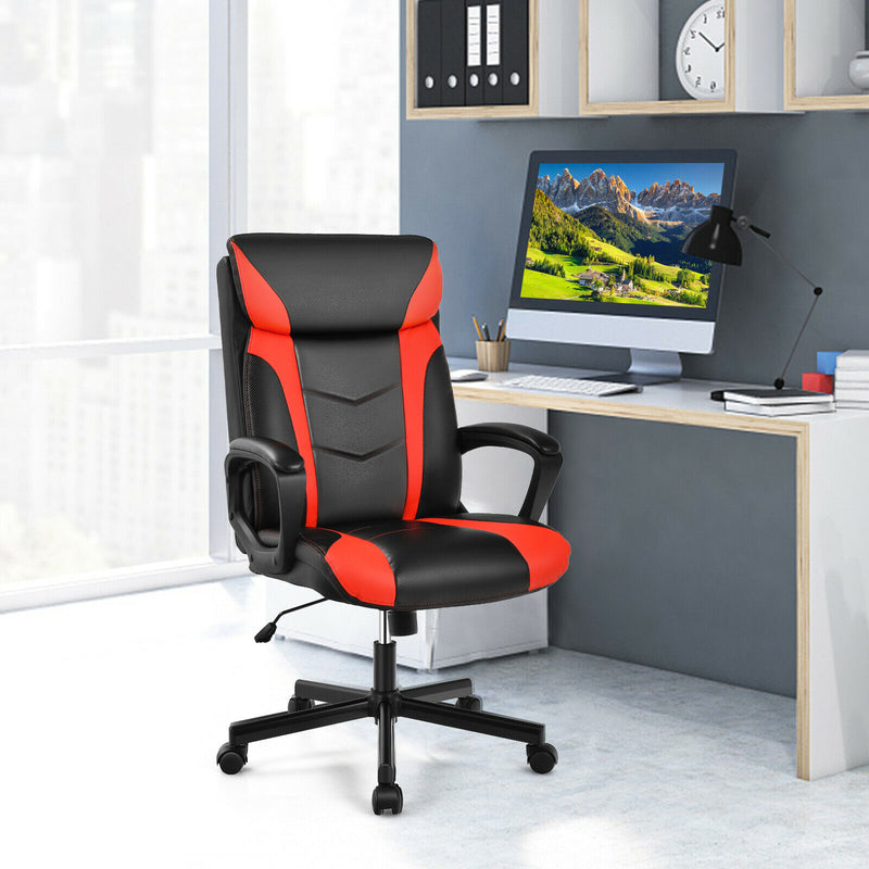 Computer Desk Chair Swivel Gaming PU Leather w/Padded Armrest Red