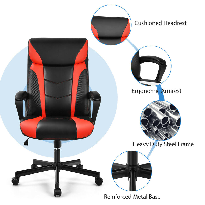 Computer Desk Chair Swivel Gaming PU Leather w/Padded Armrest Red