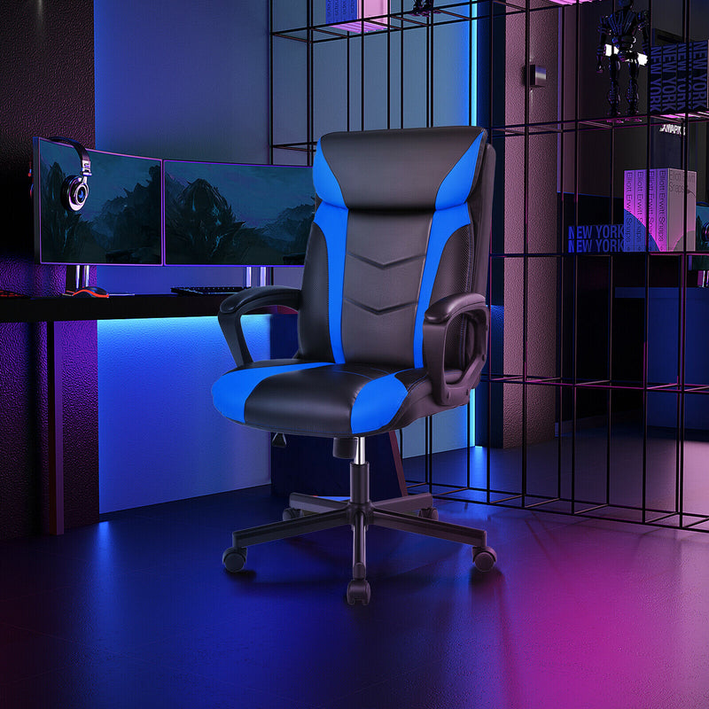 Computer Desk Chair Swivel Gaming PU Leather w/Padded Armrest Blue