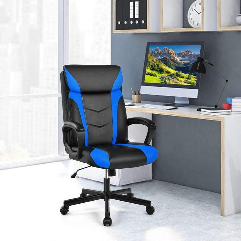 Computer Desk Chair Swivel Gaming PU Leather w/Padded Armrest Blue