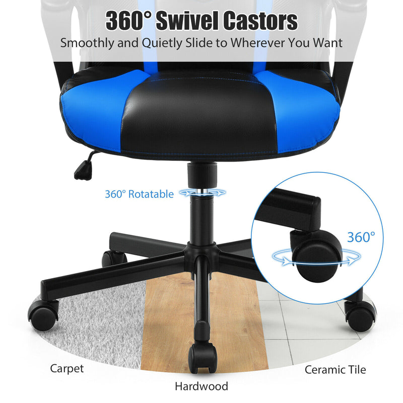 Computer Desk Chair Swivel Gaming PU Leather w/Padded Armrest Blue