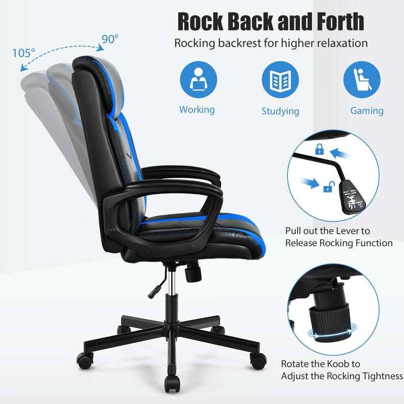 Computer Desk Chair Swivel Gaming PU Leather w/Padded Armrest Blue