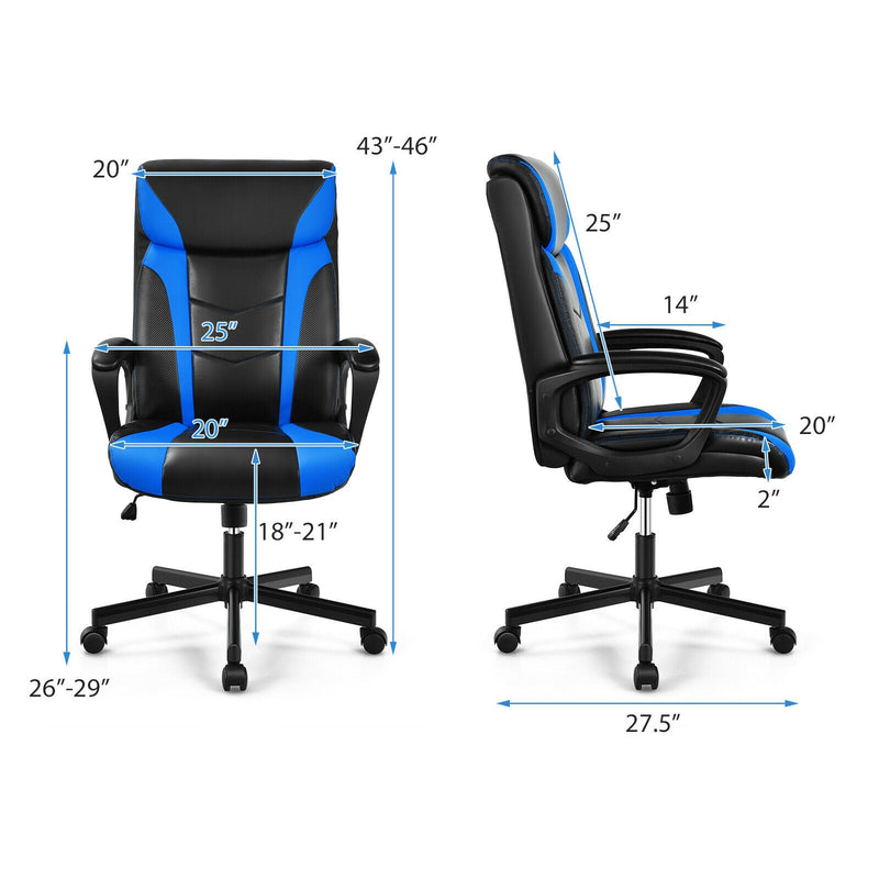 Computer Desk Chair Swivel Gaming PU Leather w/Padded Armrest Blue