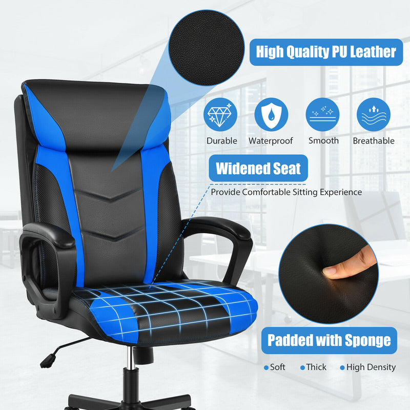 Computer Desk Chair Swivel Gaming PU Leather w/Padded Armrest Blue