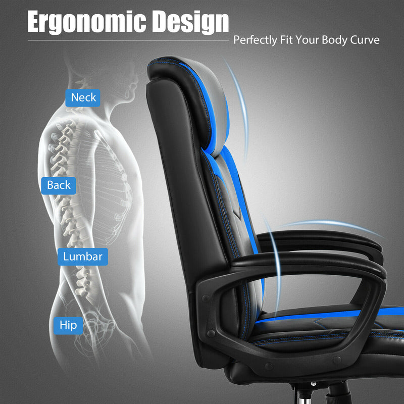 Computer Desk Chair Swivel Gaming PU Leather w/Padded Armrest Blue