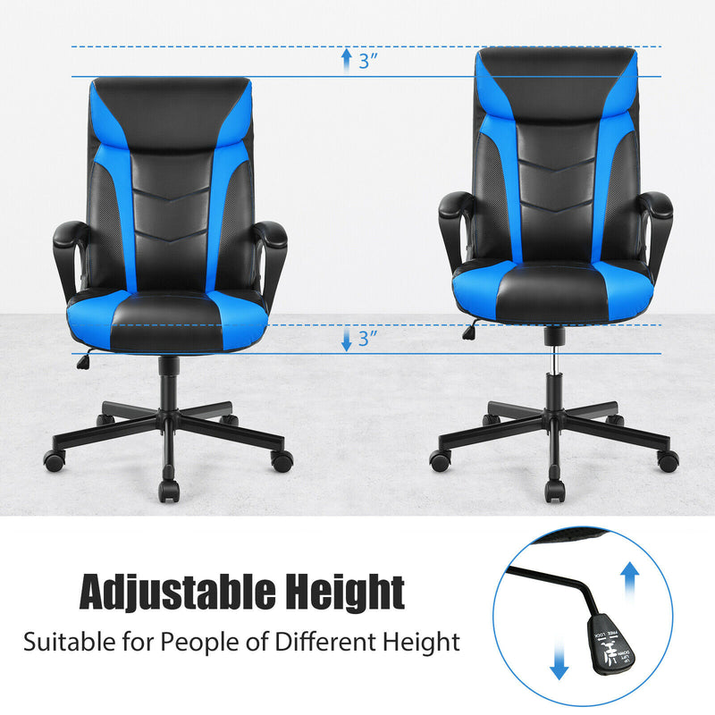 Computer Desk Chair Swivel Gaming PU Leather w/Padded Armrest Blue