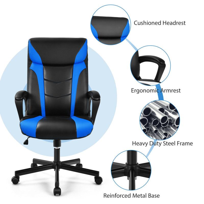 Computer Desk Chair Swivel Gaming PU Leather w/Padded Armrest Blue