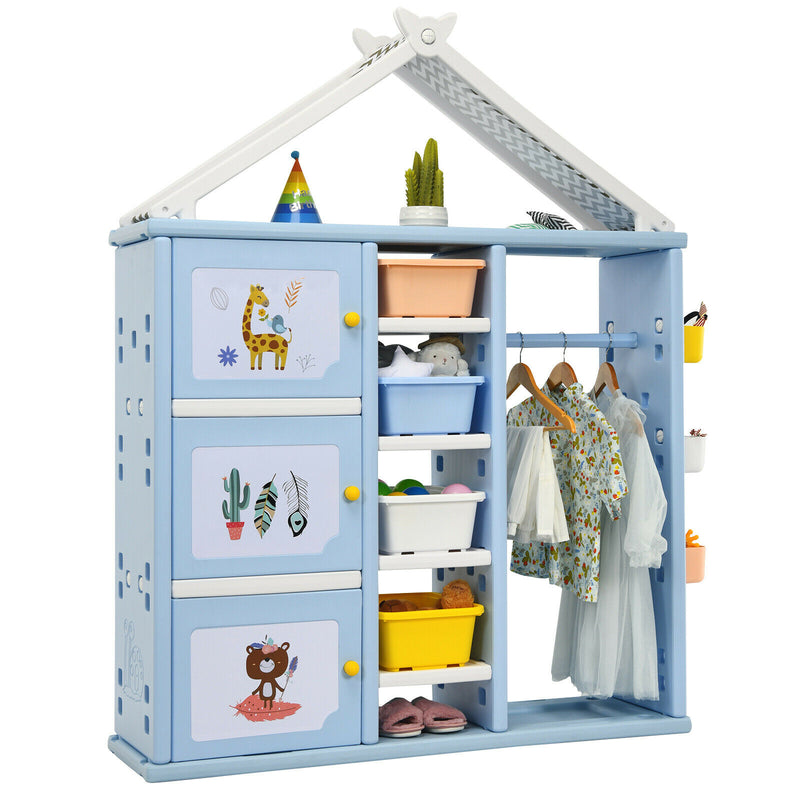 Kids Wardrobe Costume Storage Closet Pretend Dresser Hanging Armoire