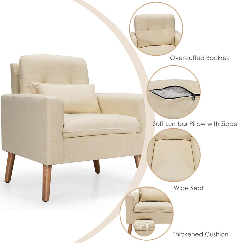 Accent Chair Upholstered Linen Armchair Sofa Chair w/Waist Pillow