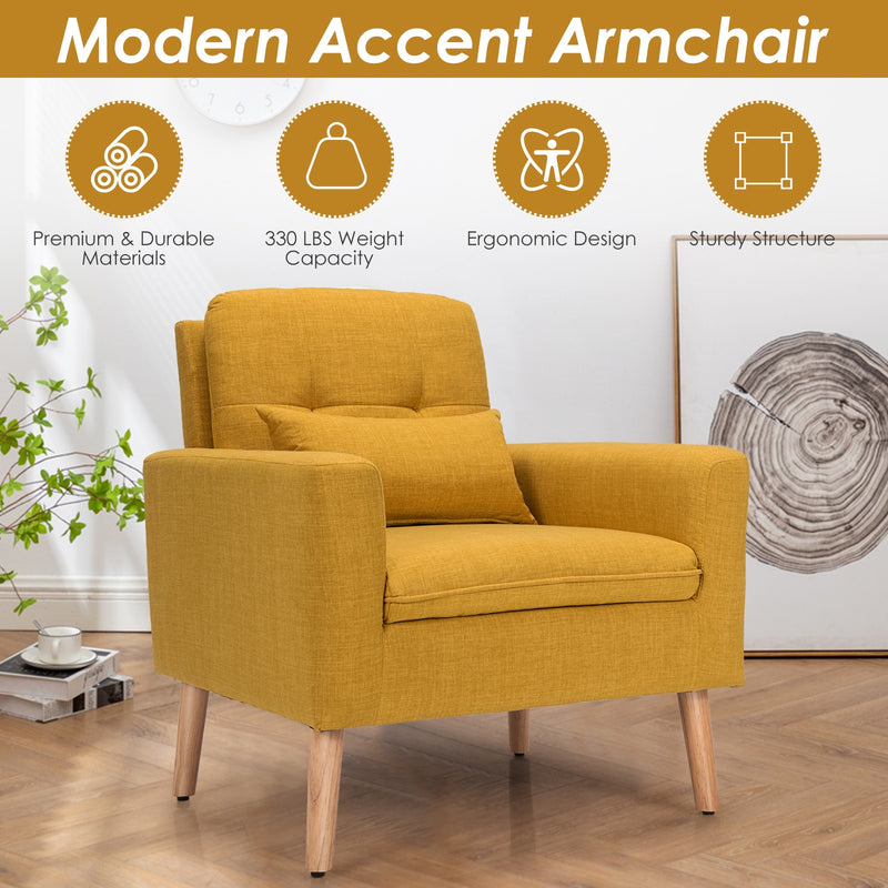 Accent Chair Upholstered Linen Armchair Sofa Chair w/Waist Pillow
