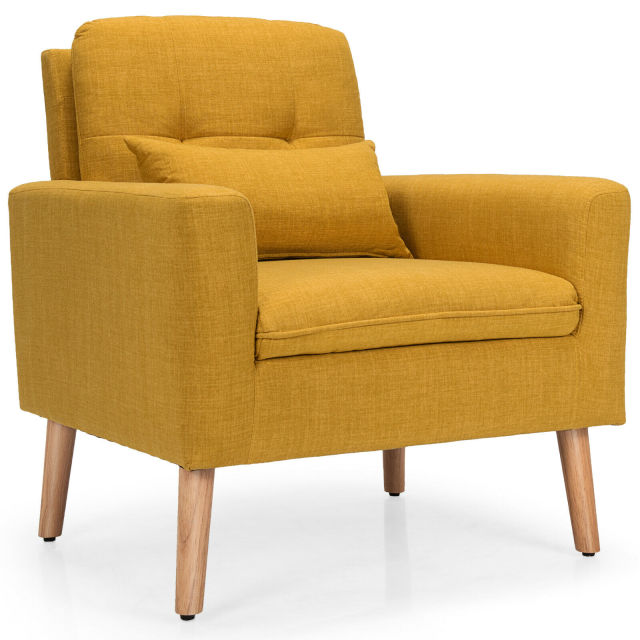 Accent Chair Upholstered Linen Armchair Sofa Chair w/Waist Pillow