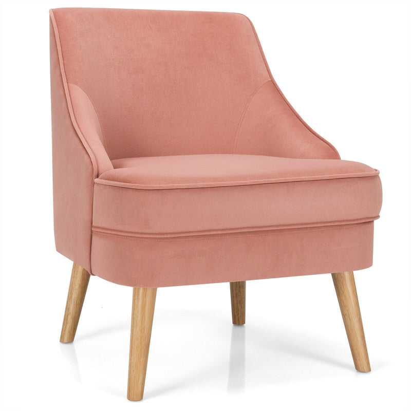 Accent Chair Velvet Upholstered Single Sofa with Rubber Wood Legs Pink