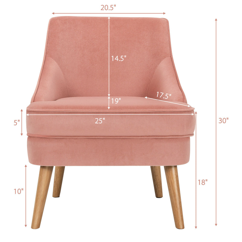 Accent Chair Velvet Upholstered Single Sofa with Rubber Wood Legs Pink