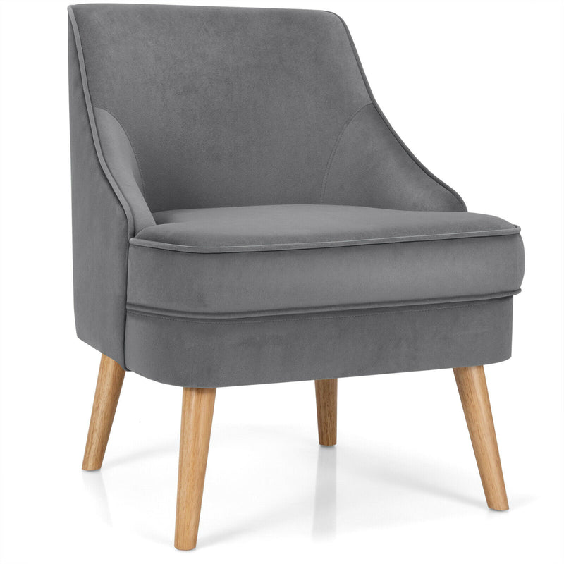 Accent Chair Velvet Upholstered Single Sofa with Rubber Wood Legs Grey