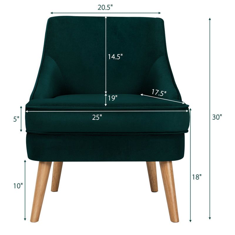 Accent Chair Velvet Upholstered Single Sofa with Rubber Wood Legs Green