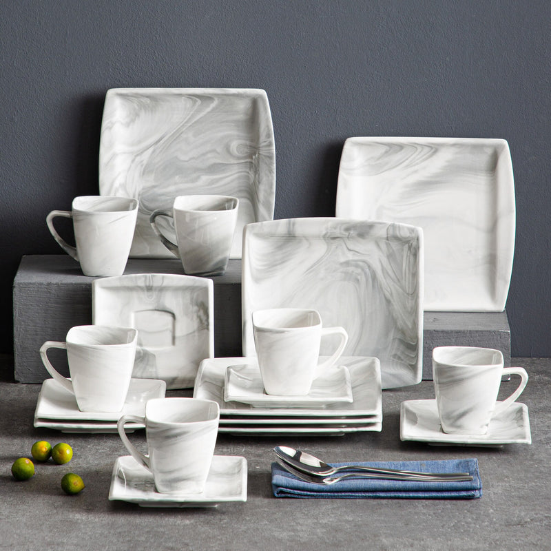 18/36pcs Marble Grey Porcelain Ceramic Drinkware Sets