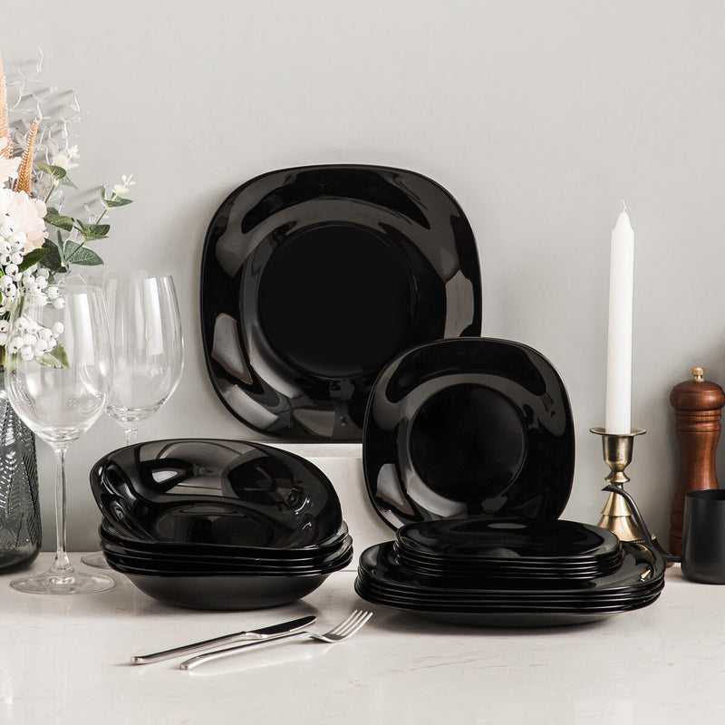 18-Piece Dinner Set Black Glassware Sets