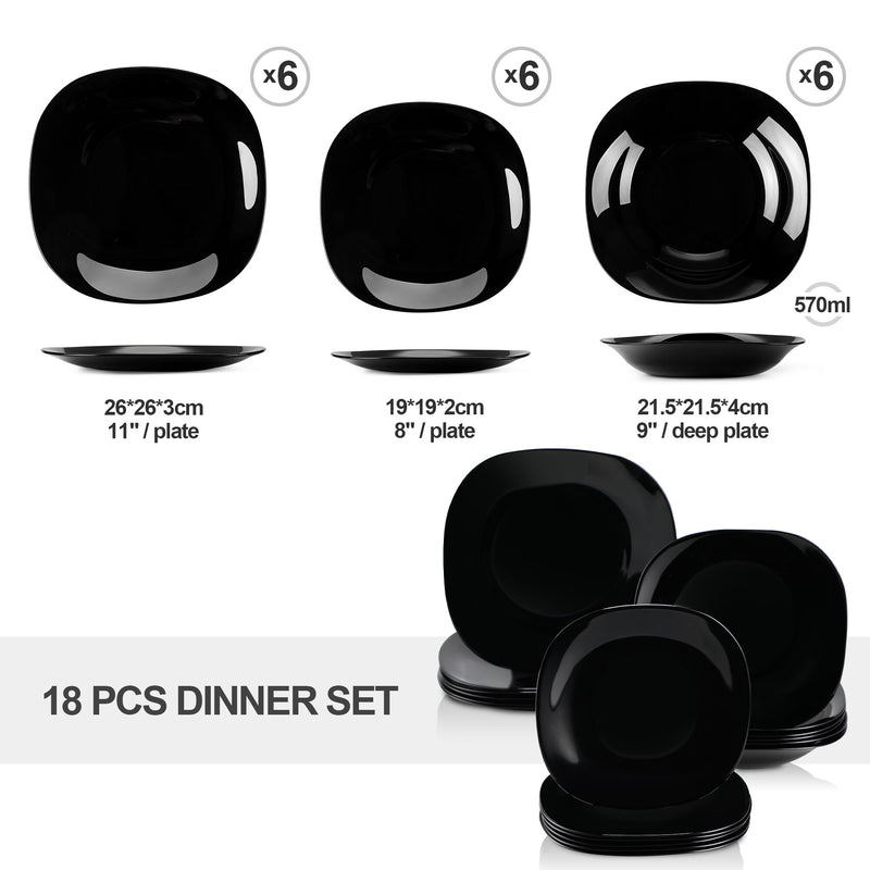 18-Piece Dinner Set Black Glassware Sets