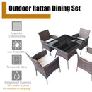 5PCS Patio Rattan Dining Furniture Set Armrest Sofa Chair Glass Table