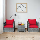 3 PC Patio Rattan Furniture Bistro Set Cushioned Sofa Chair Table Red
