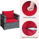 3 PC Patio Rattan Furniture Bistro Set Cushioned Sofa Chair Table Red