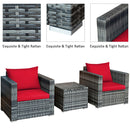 3 PC Patio Rattan Furniture Bistro Set Cushioned Sofa Chair Table Red