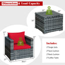 3 PC Patio Rattan Furniture Bistro Set Cushioned Sofa Chair Table Red