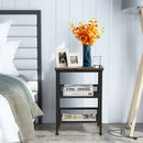 3-Tier Industrial End Side Table Nightstand W/2 Adjustable Shelves Rustic Brown