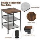 3-Tier Industrial End Side Table Nightstand W/2 Adjustable Shelves Rustic Brown