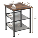 3-Tier Industrial End Side Table Nightstand W/2 Adjustable Shelves Rustic Brown