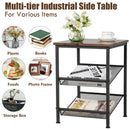 3-Tier Industrial End Side Table Nightstand W/2 Adjustable Shelves Rustic Brown