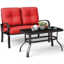 2 PCS Patio LoveSeat Coffee Table Furniture Set Bench W/ Cushions Red