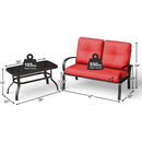 2 PCS Patio LoveSeat Coffee Table Furniture Set Bench W/ Cushions Red