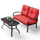 2 PCS Patio LoveSeat Coffee Table Furniture Set Bench W/ Cushions Red