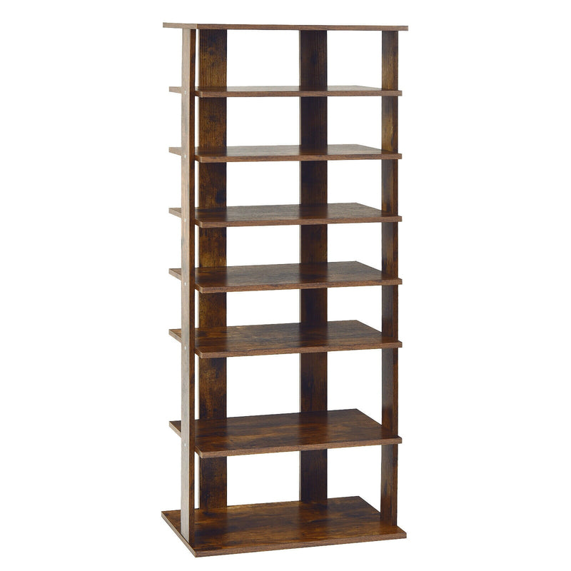 7-Tier Double Shoe Rack Free Standing Shelf Storage Tower Rustic Brown