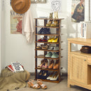 7-Tier Double Shoe Rack Free Standing Shelf Storage Tower Rustic Brown