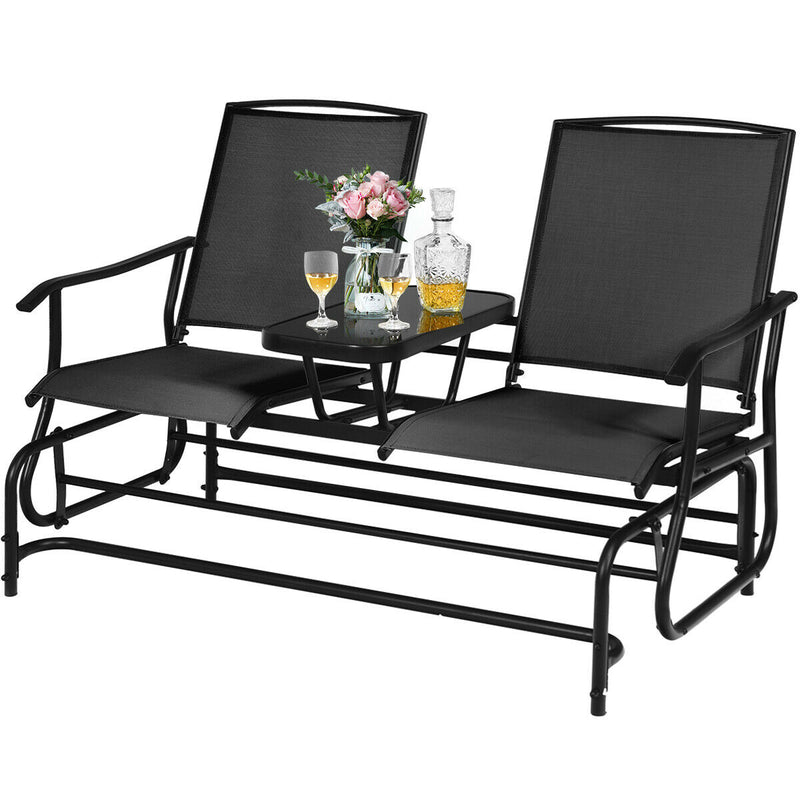 2 Person Outdoor Patio Double Glider Chair Loveseat Rocking Black