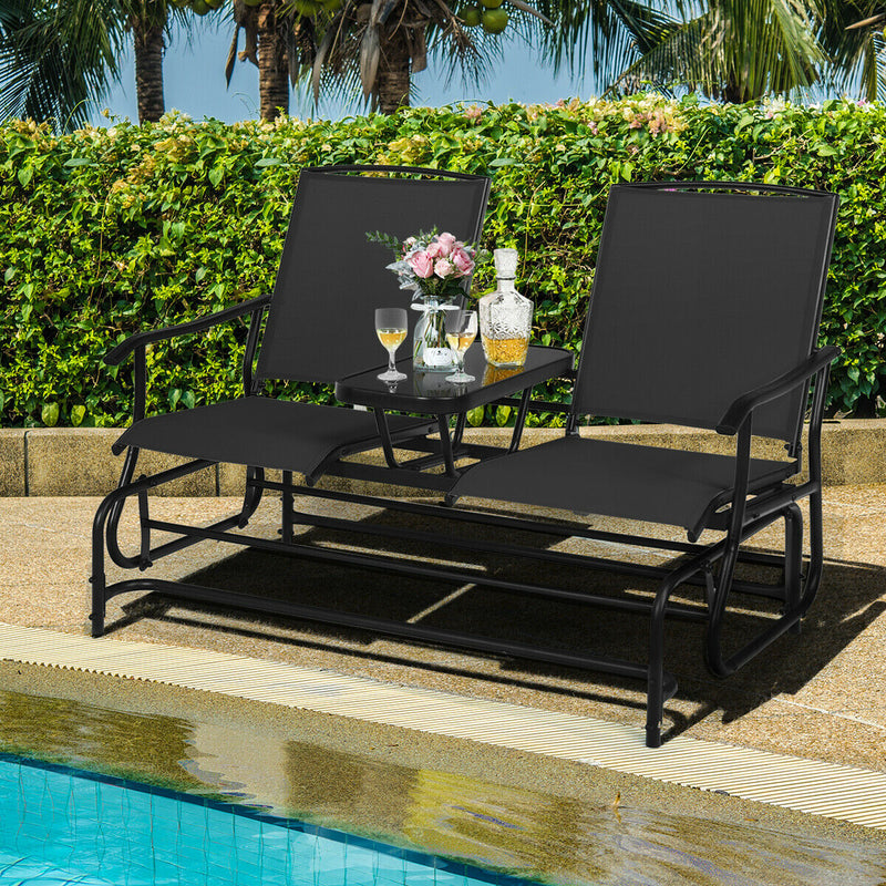 2 Person Outdoor Patio Double Glider Chair Loveseat Rocking Black