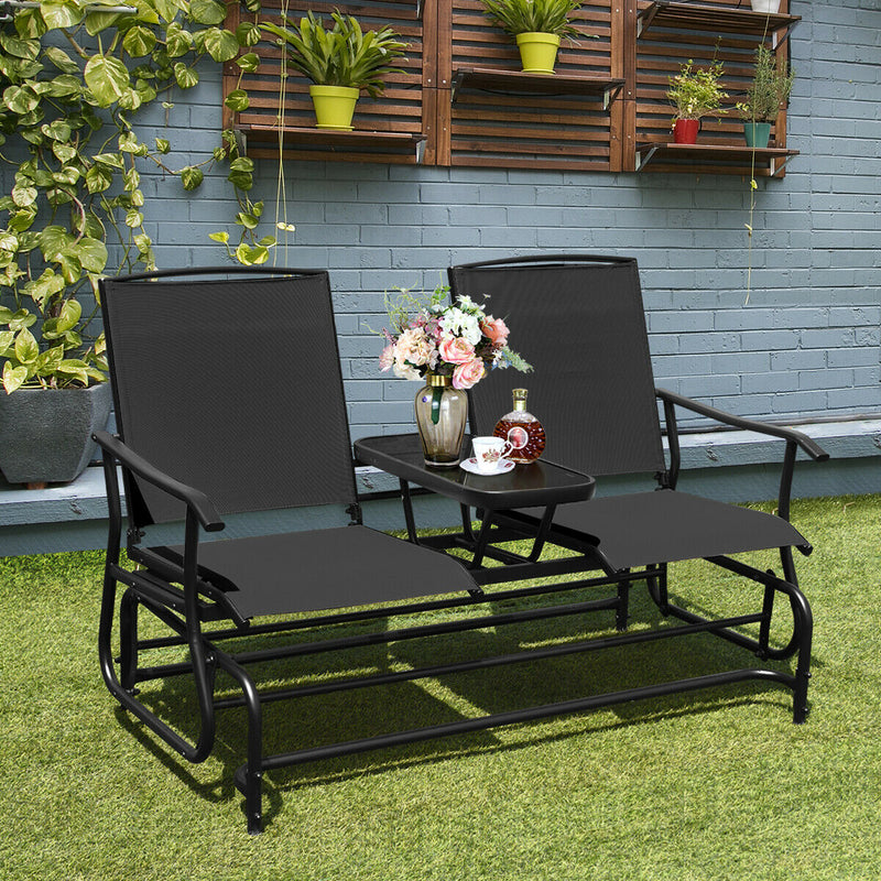 2 Person Outdoor Patio Double Glider Chair Loveseat Rocking Black