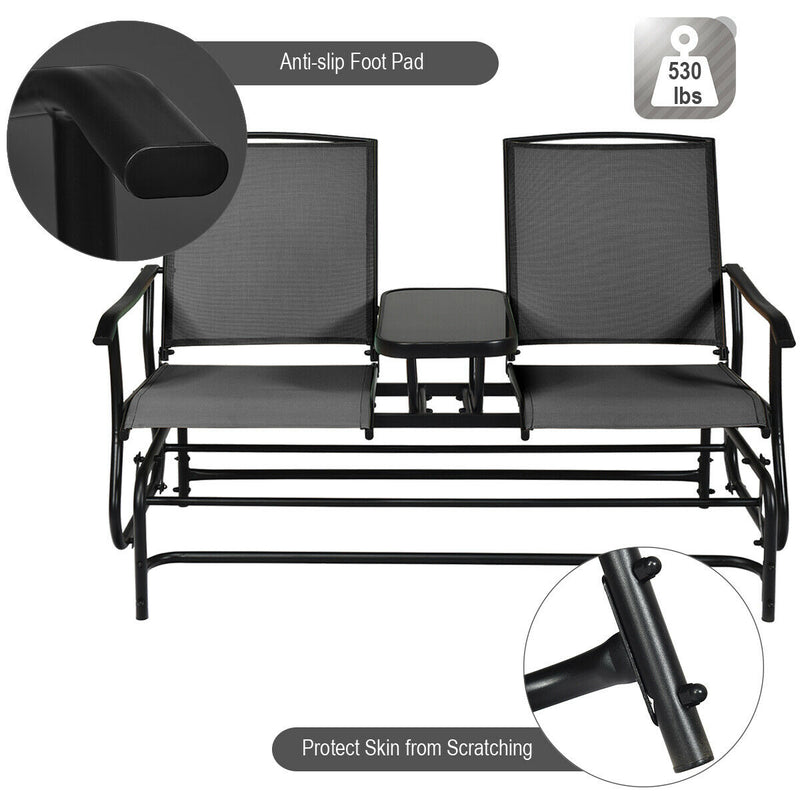 2 Person Outdoor Patio Double Glider Chair Loveseat Rocking Black