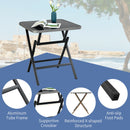 Patio Folding Square Dining Table Aluminum Frame Tempered Glass top