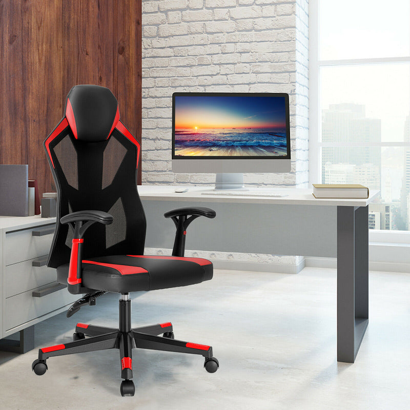 Gaming Chair Swivel Computer Office Chair w/ Adjustable Mesh Back Red