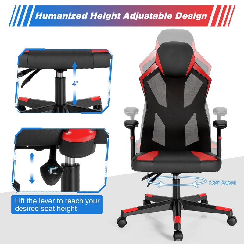 Gaming Chair Swivel Computer Office Chair w/ Adjustable Mesh Back Red